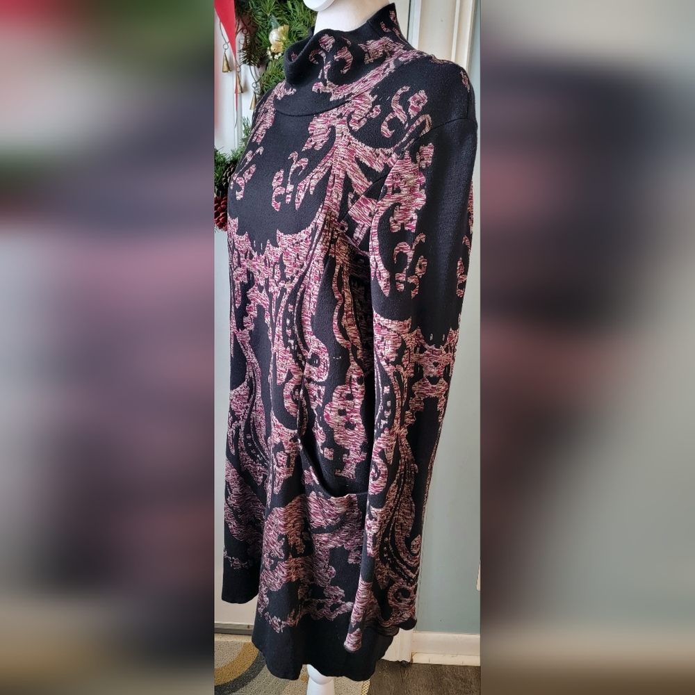Free People Modern Love Mini Dress Womens M Black & Multi Mock Neck Sweater Dres - Picture 3 of 14